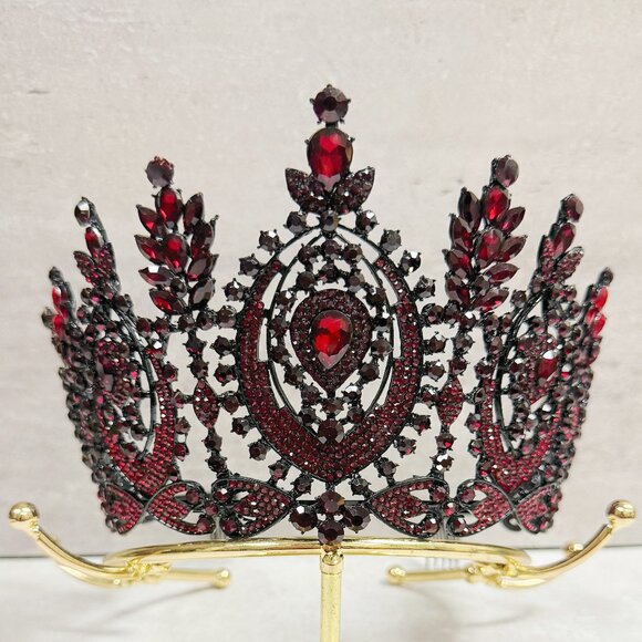 Black Crown, Goth Wedding Crown, Red Crystal Crown, Cosplay Costume, renaissance main image 6